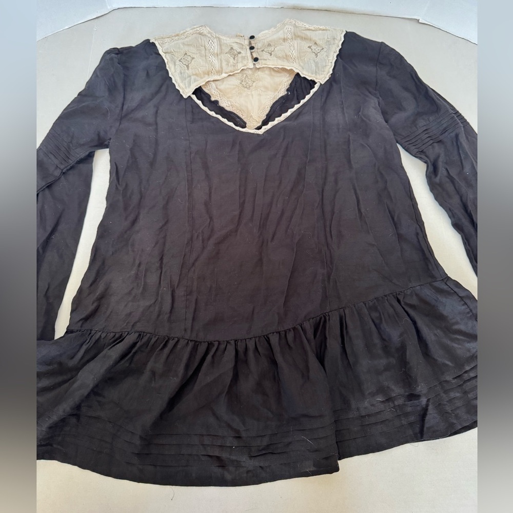 Free People Heart of Darkness Cutout Black Cream Tunic Top Lace Women’s large - Picture 5 of 10
